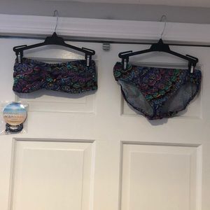 Aqua Soleil Blue/Multi Boho Bandeau Bikini M